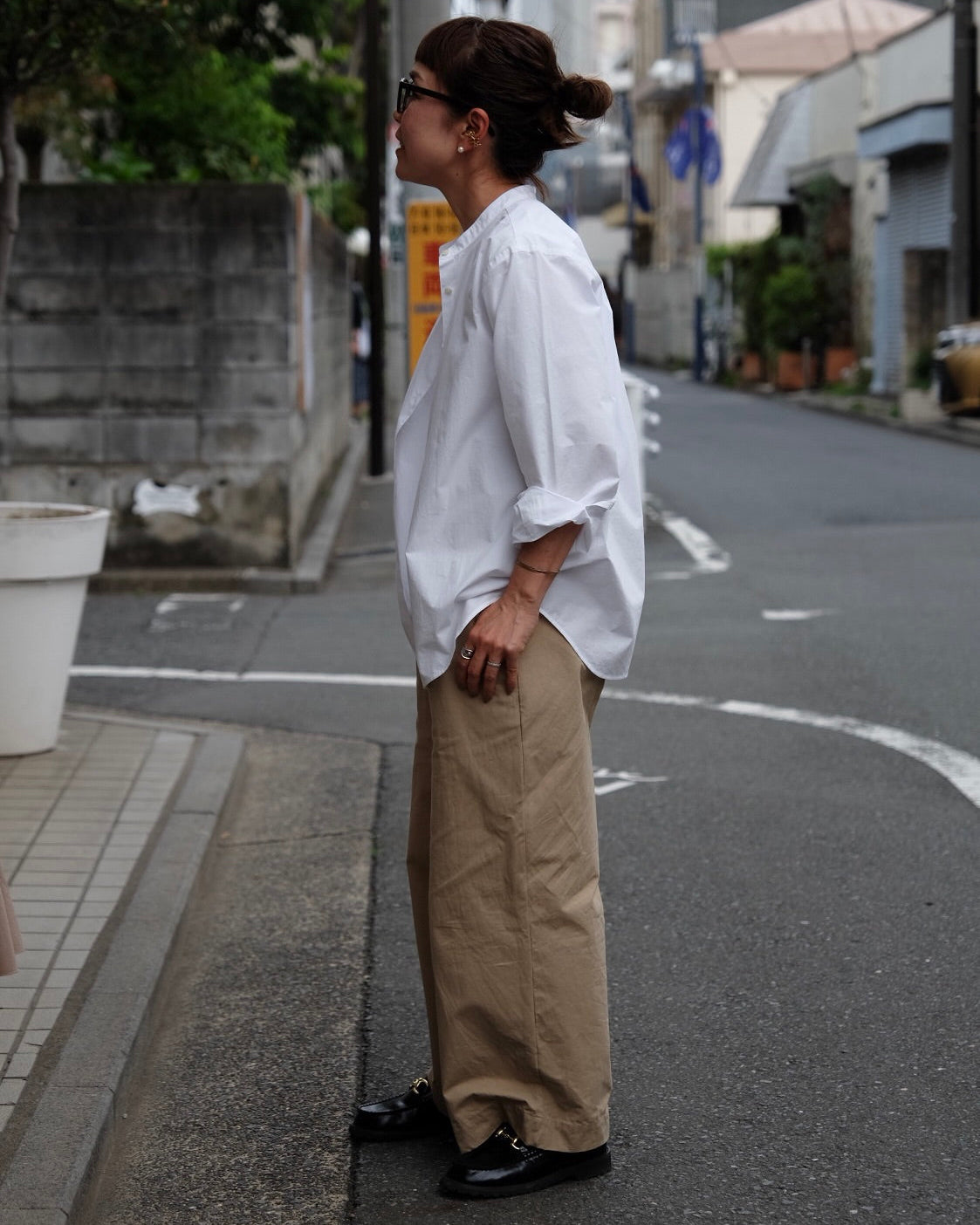 C&S別注バンドカラー長袖シャツ Sサイズ(C&S Cotton Papier)