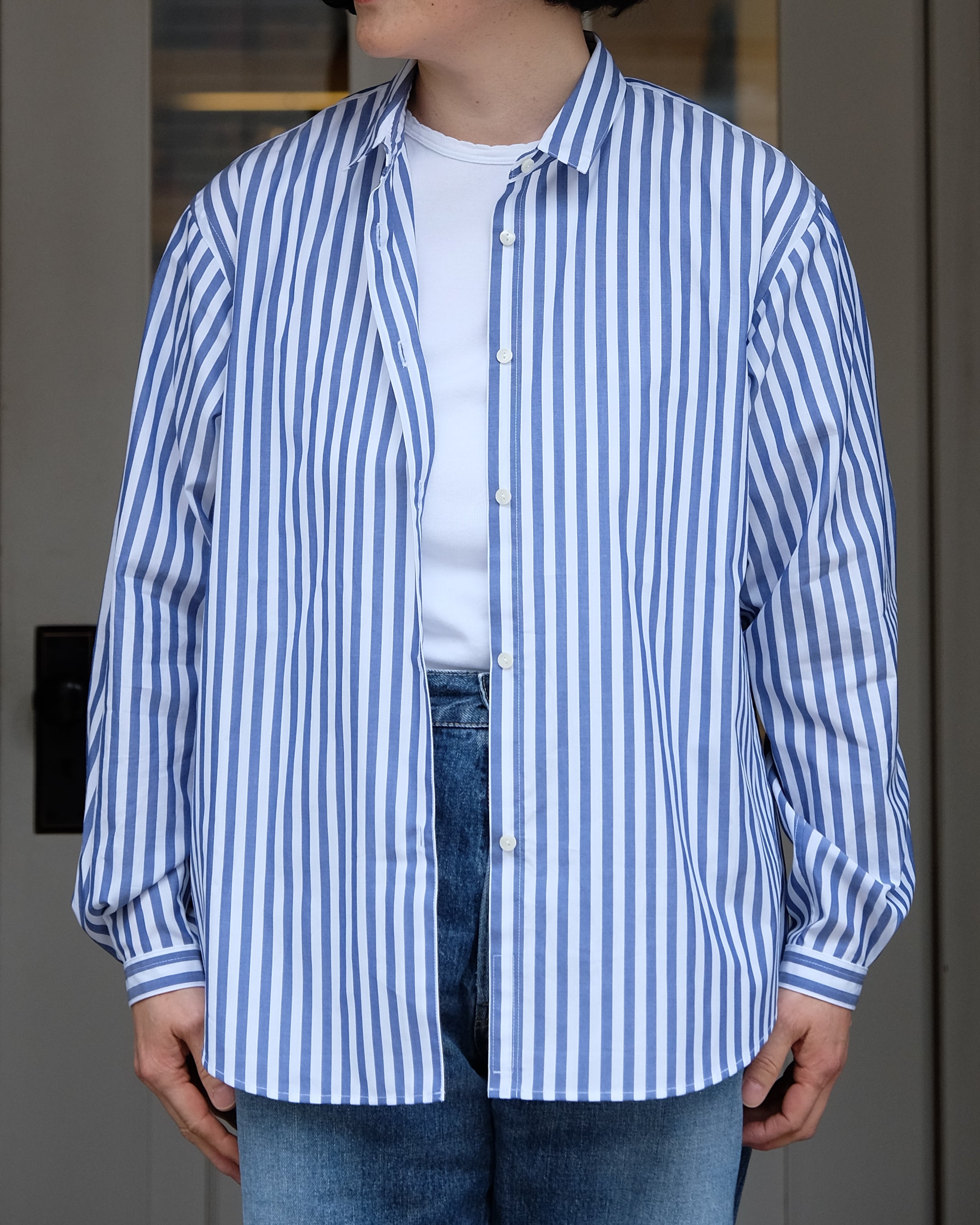 C&S別注ショートカラー長袖シャツ Mサイズ（c&s 100/2 Stripe）